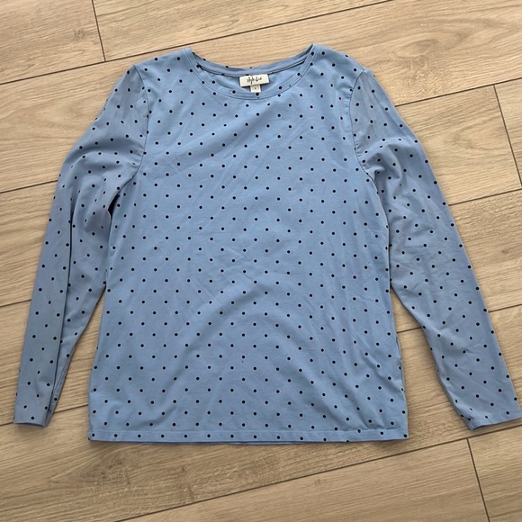 STYLE & CO Blue Polka Dot Long Sleeve Tee - Picture 2 of 4